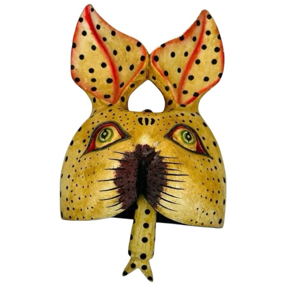 Spotted Cat Bunny Wood Chime Folk Art Head Hanging Art - Picture 1 of 7
